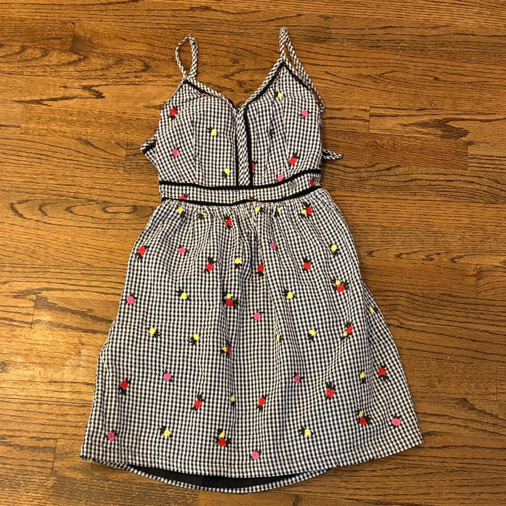 Superdry Black and White Gingham Dress with Floral Accents